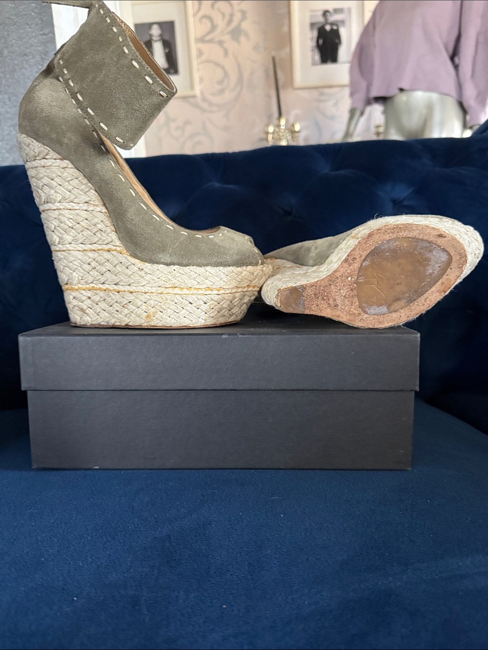 Giuseppe Zanotti Olive Green Suede Wedge Sandals